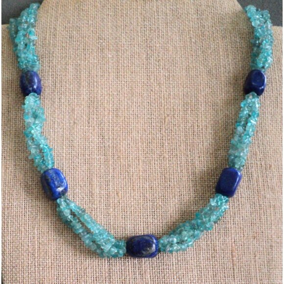 JAY KING DTR 4-Strand Apatite Chip & Big LAPIS BEAD NECKLACE Sterling 18-21" Adj - Picture 1 of 6